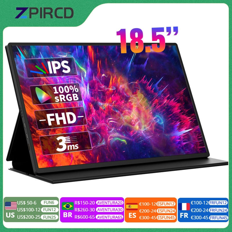 ʹ 1080P ޴ , PC Ʈ Xbox PS4/5 ġ LCD  ÷, 1920*1080 HDR 100% sRGB IPS ũ, 18.5 ġ